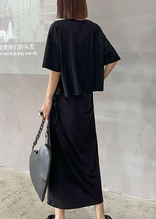 2021 Black Short Top High Waist Slim Skirt Two Piece Set