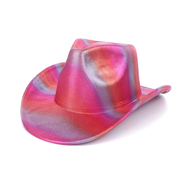 Western Rainbow Colorful Cowboy Hat Halloween Carnival Party Pink Colorful Big Brim Shaping Hat Fluorescent Denim