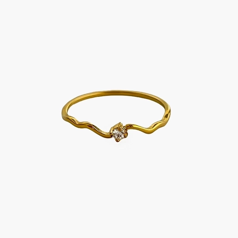 Geometric 316L Stainless Steel  Zircon 18K Gold Plated Irregular Inlay Rings