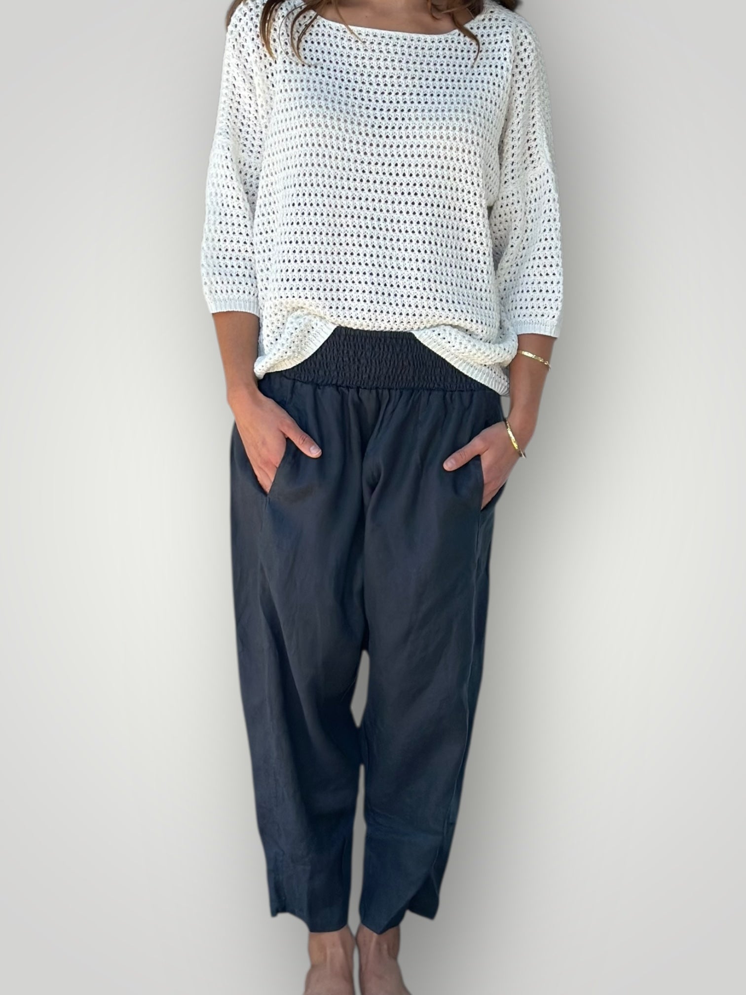 frankie pant -charcoal linen