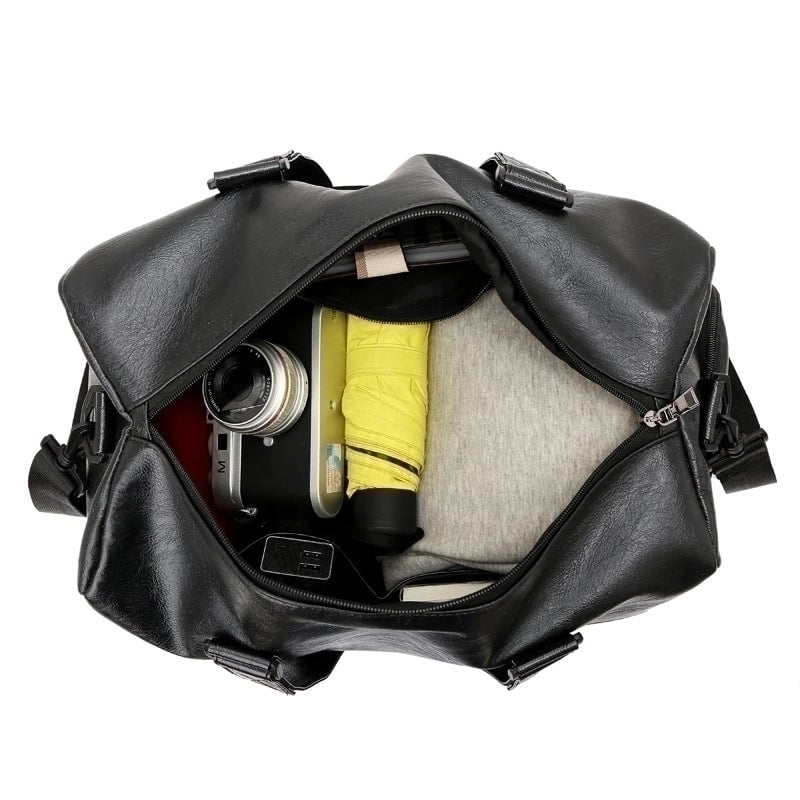 Men's Basic Solid Color Pu Leather Travel Bags