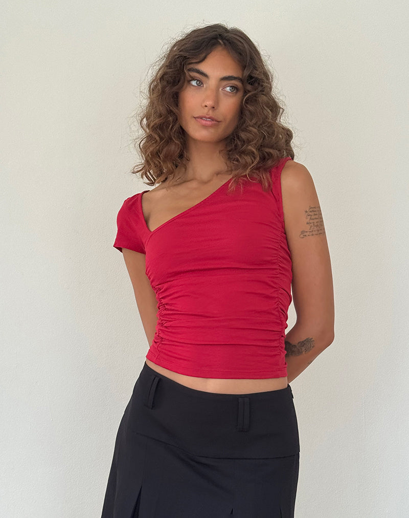 Sunhee Slash Neck Top in Adrenalin Red