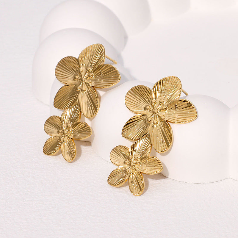 Retro Flower Earrings Niche Simple French Gold-Plated Stainless Steel Earrings