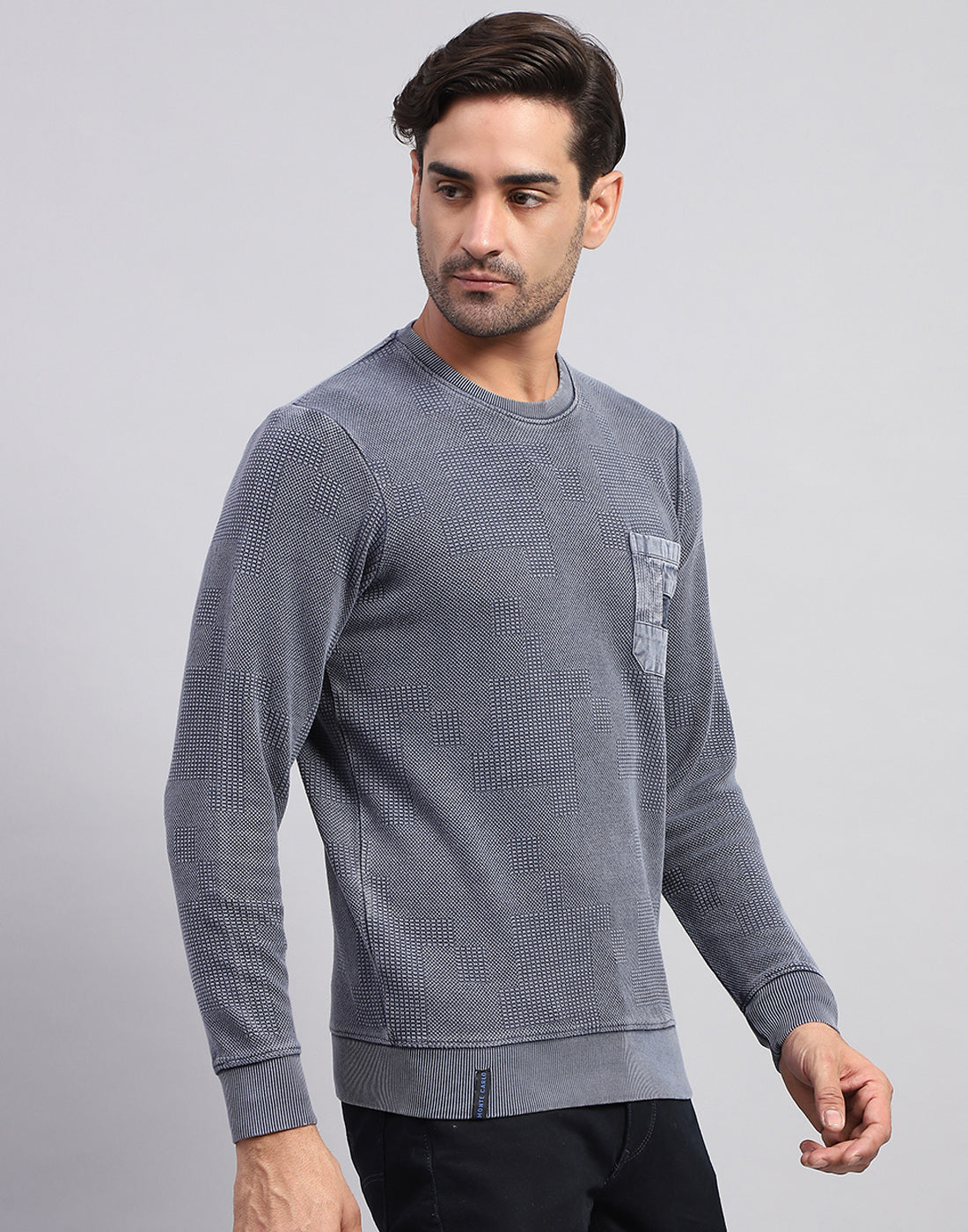 Men Grey Solid Round Neck Full Sleeve Winter T-Shirt