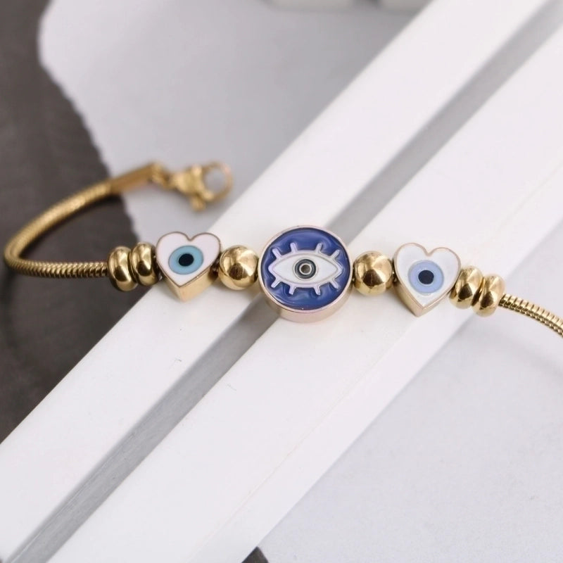 Devil'S Eye Insect Waves Titanium Steel 18K Gold Plated Artificial Gemstones Bracelets In Bulk