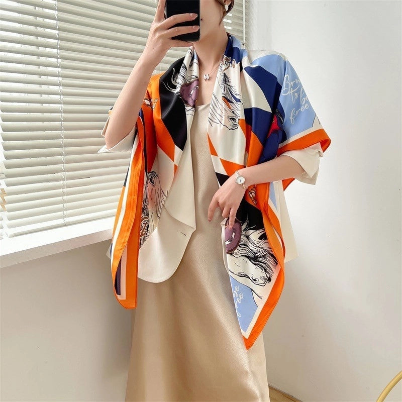 Women's Elegant Minimalist Plant Polyester Silk Scarf