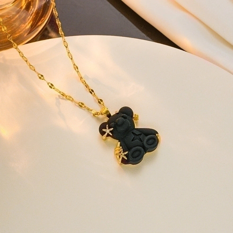 Cute Little Bear Star 201 Stainless Steel Copper Resin Zircon Plating Inlay