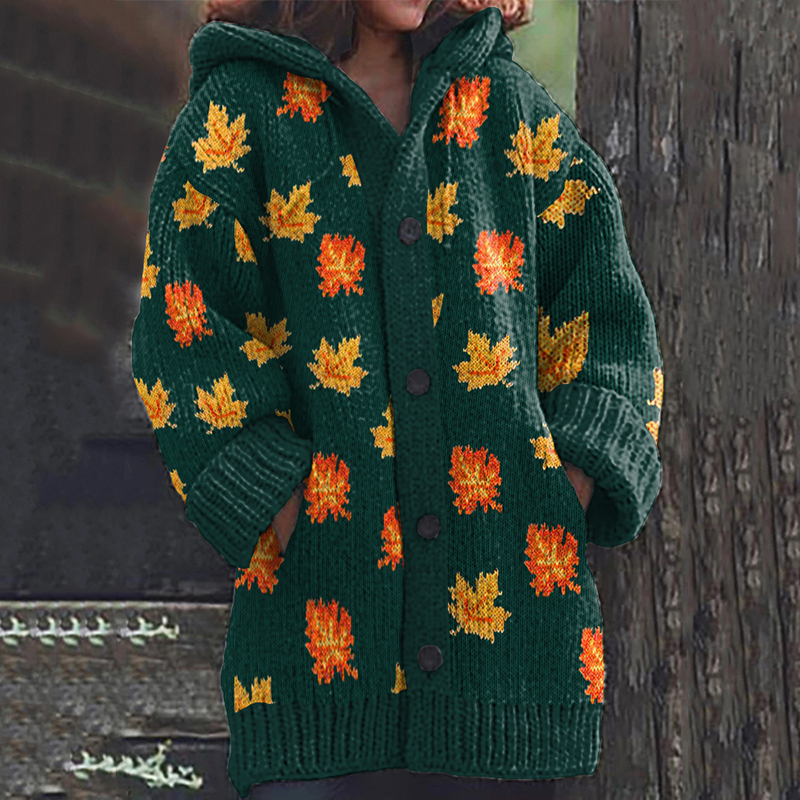 Vintage Fallen Leaf Hooded Sweater Cardigan