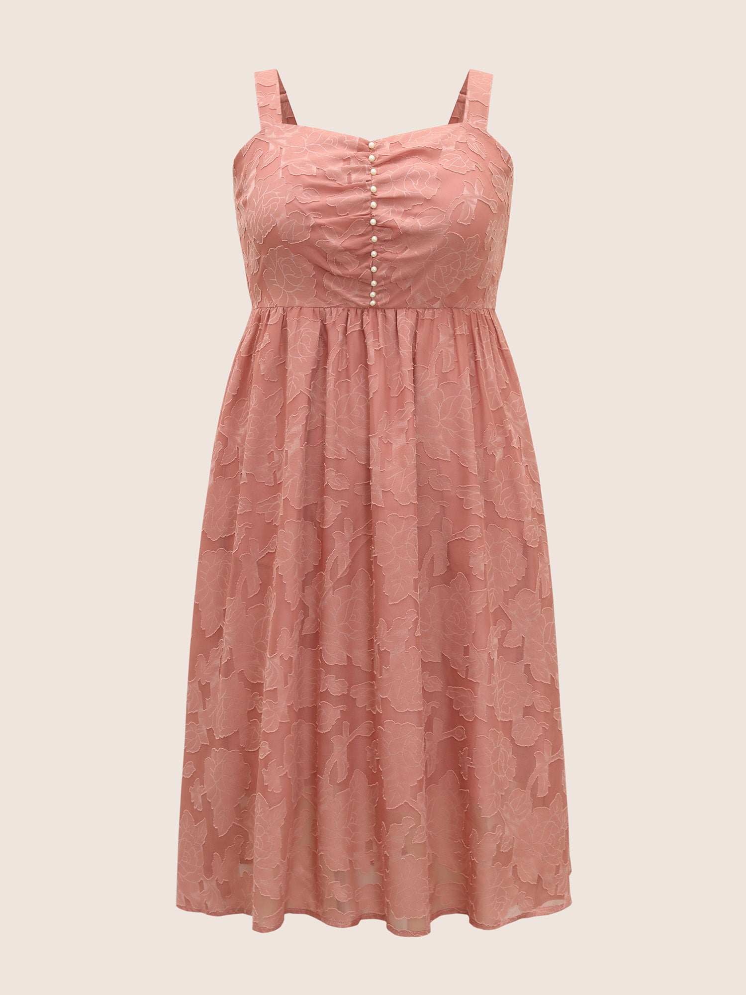 Textured Mesh Pearl Beaded Ruched Pocket Dress