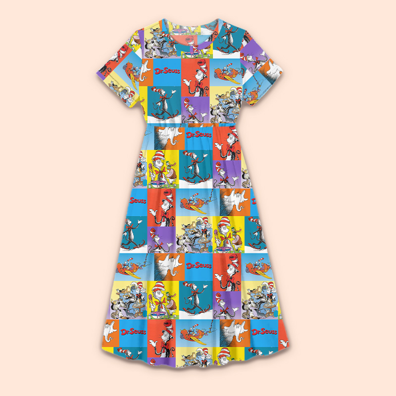 The Cat's Daily Routine Teacher Printed One Piece Dress