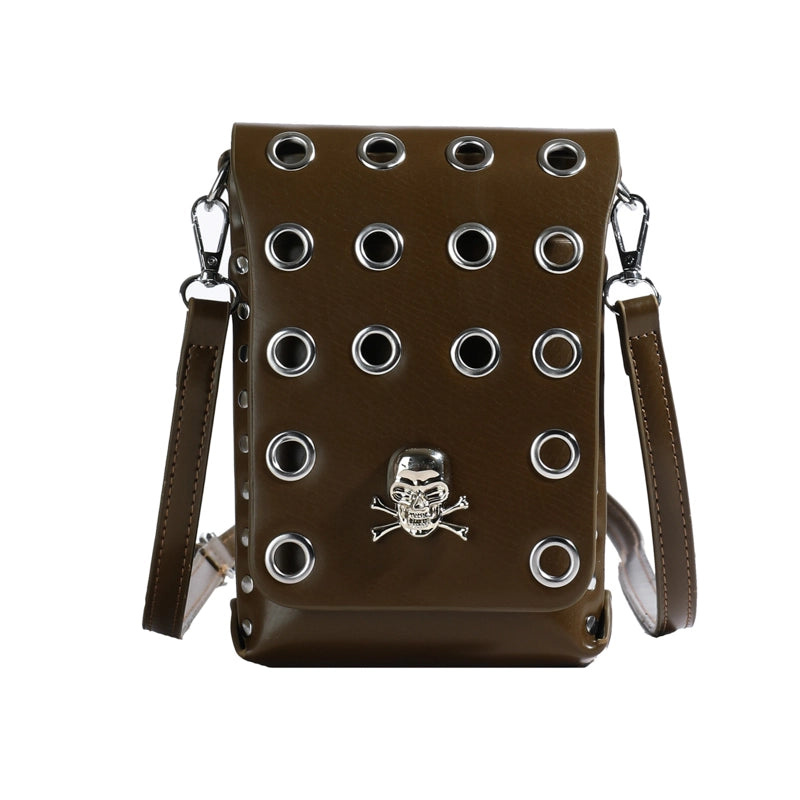 Crossbody Bag Style Punk Flap Small Square Bag Dark Style Skull Belt Waist Bag