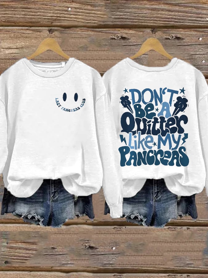 Women's Diabetes Awareness Lazy Pancreas Club Print Long Sleeve Sweatshirt