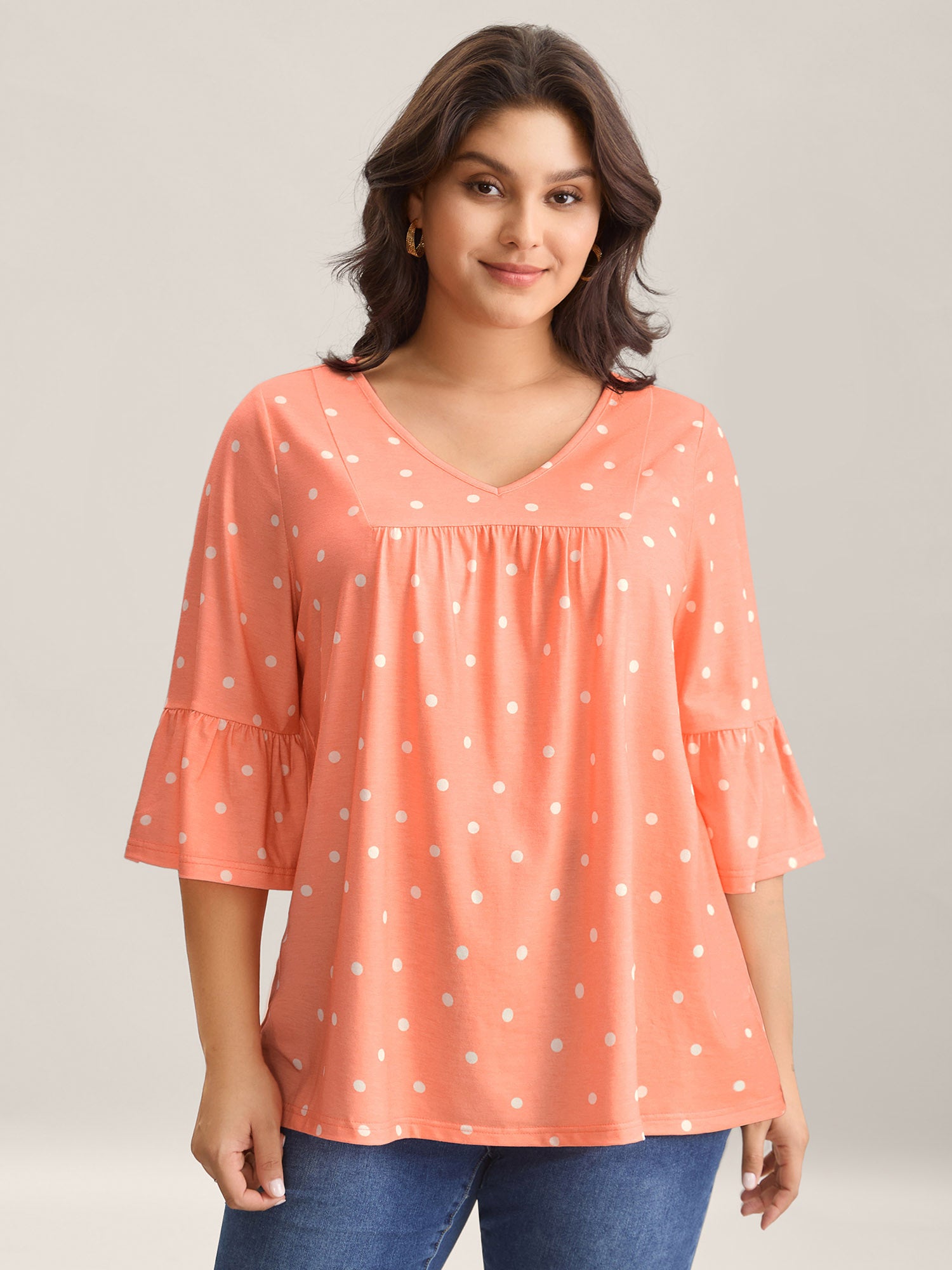 Stretchy Polka Dots Heather Pleated Top