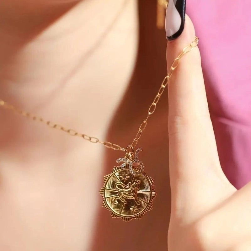 Casual Retro Constellation Stainless Steel Plating Hollow Out Inlay Opal Zircon 18k Gold Plated Pendant Necklace