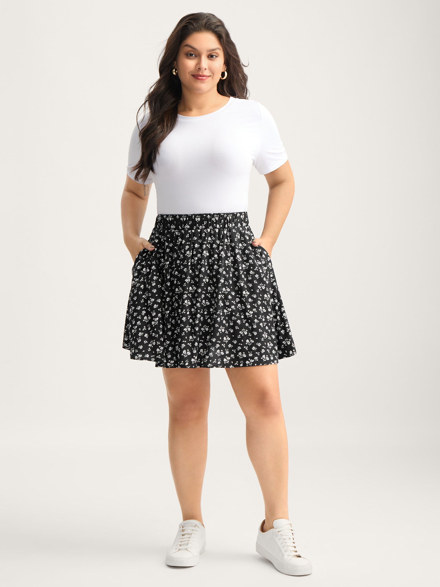 Ditsy Floral Print Stretchy Waist Skirt