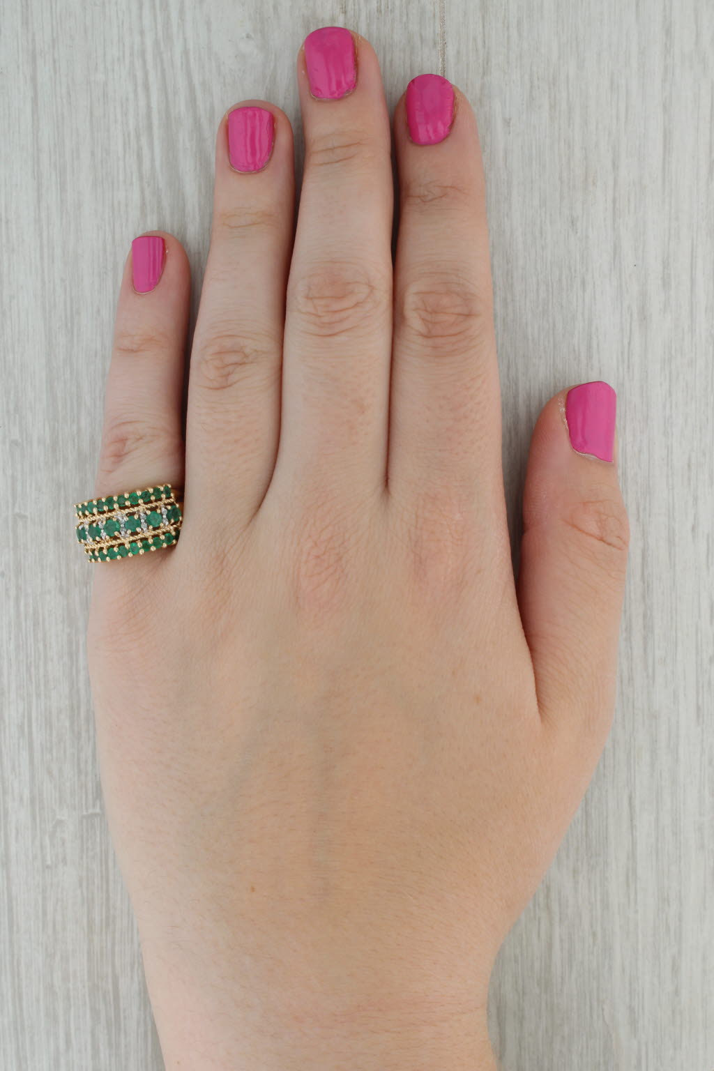 1.55ctw Emerald Diamond Multiband Ring 10k Yellow Gold Size 7.25 Cocktail