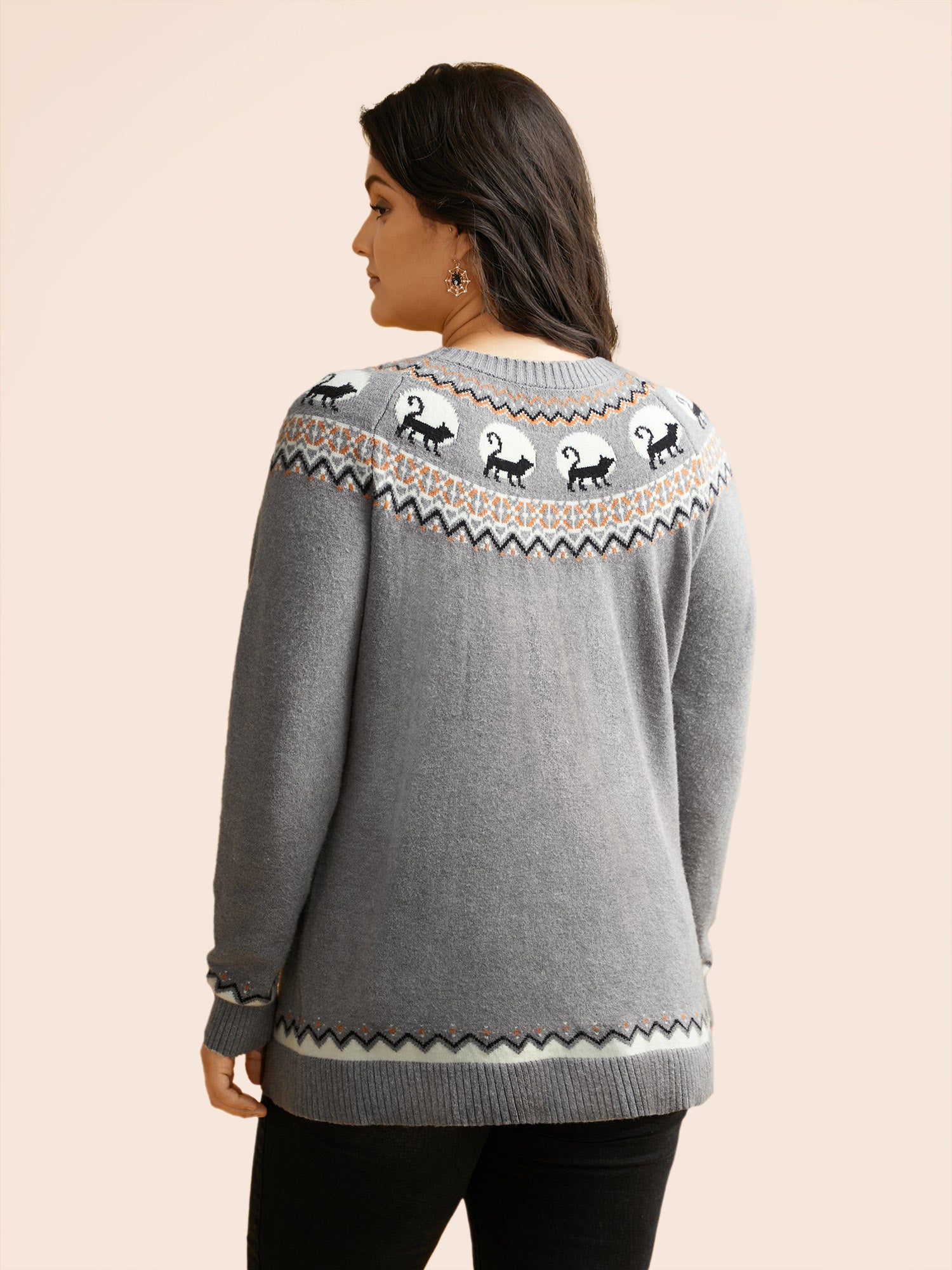 Supersoft Essentials Wicked Cat Fair Isle Yoke Printed Pullover