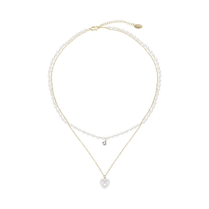 Fashion Heart Shape Titanium Steel Beaded Zircon Layered Necklaces 1 Piece