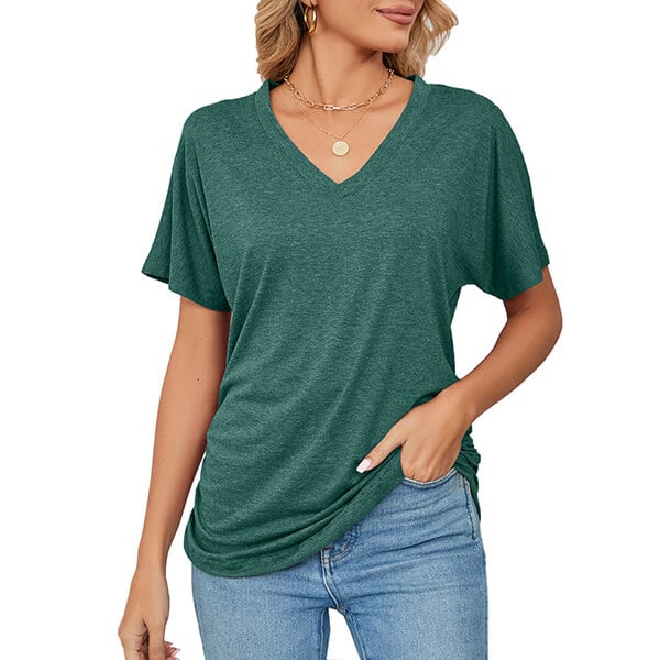 New casual pullover v-neck solid color loose ladies tops