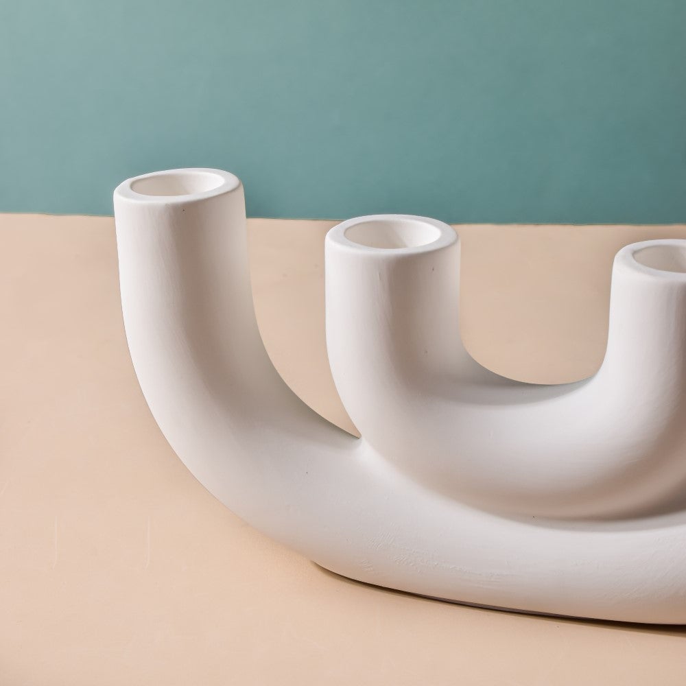 Contemporary Ceramic Candle Stand Oatmeal White