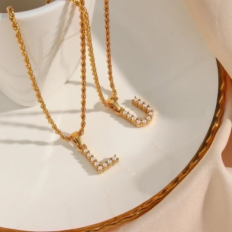 Fashion Letter 304 Stainless Steel Pearl 18K Gold Plated Plating Inlay Pendant Necklace