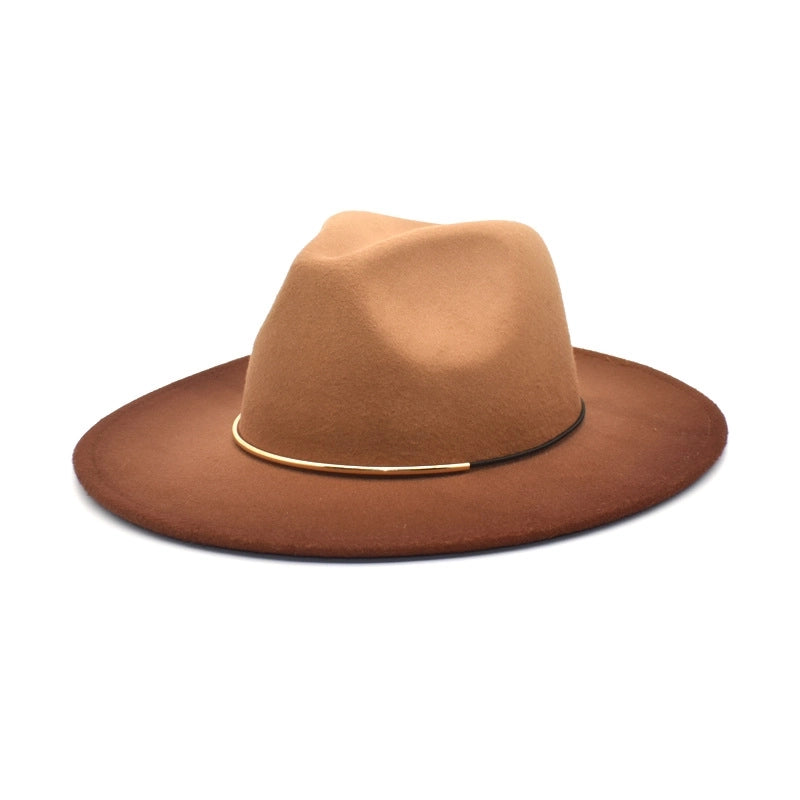 New Woolen Hat Women's Autumn And Winter Flat-brimmed Big-brimmed Hat Couple's Hat Color-changing Retro Jazz Hat Men