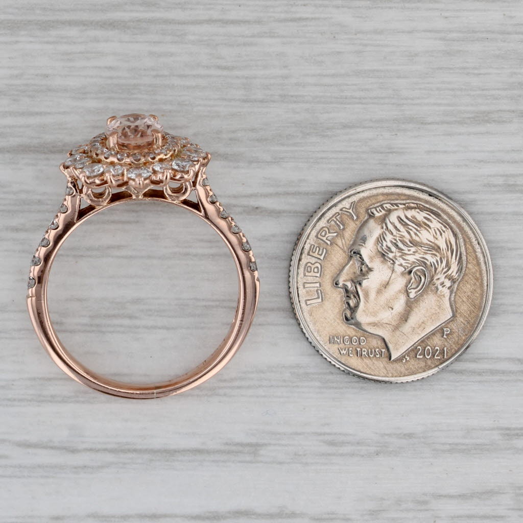 1.24ctw Morganite Diamond Halo Engagement Ring 14k Rose Gold Size 6