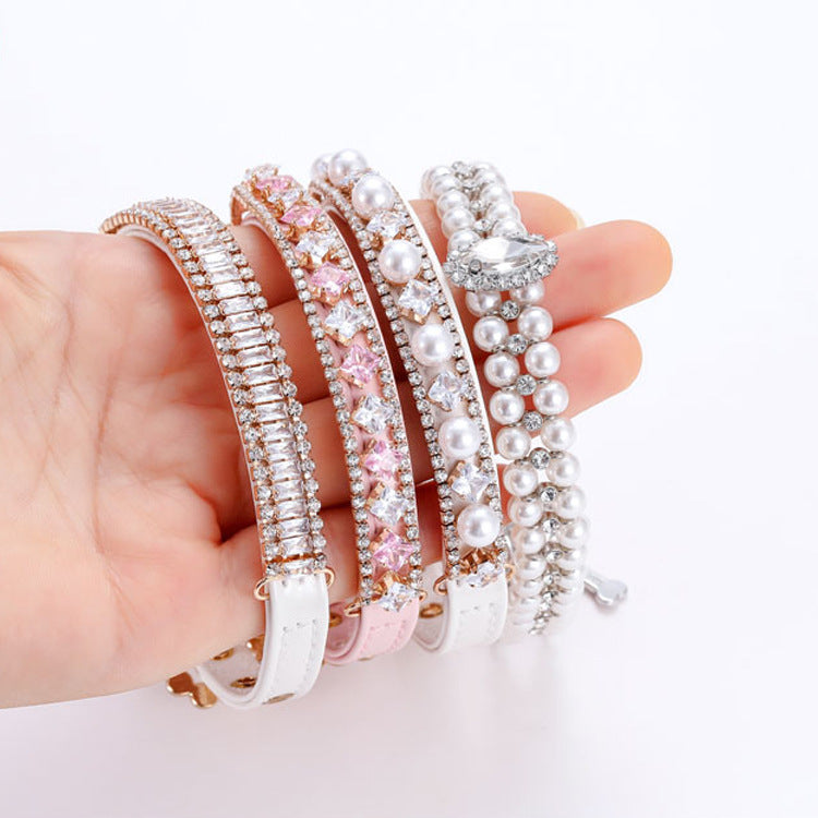 Rhinestone Pearl Pet Necklace Collar