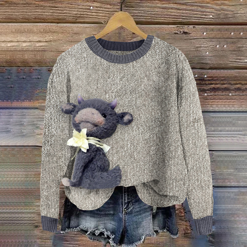 Lily Calf Wool Felt Art Cozy Knit Sweater