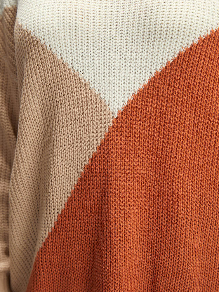 Colorblock Split Side Drop Shoulder Pullover