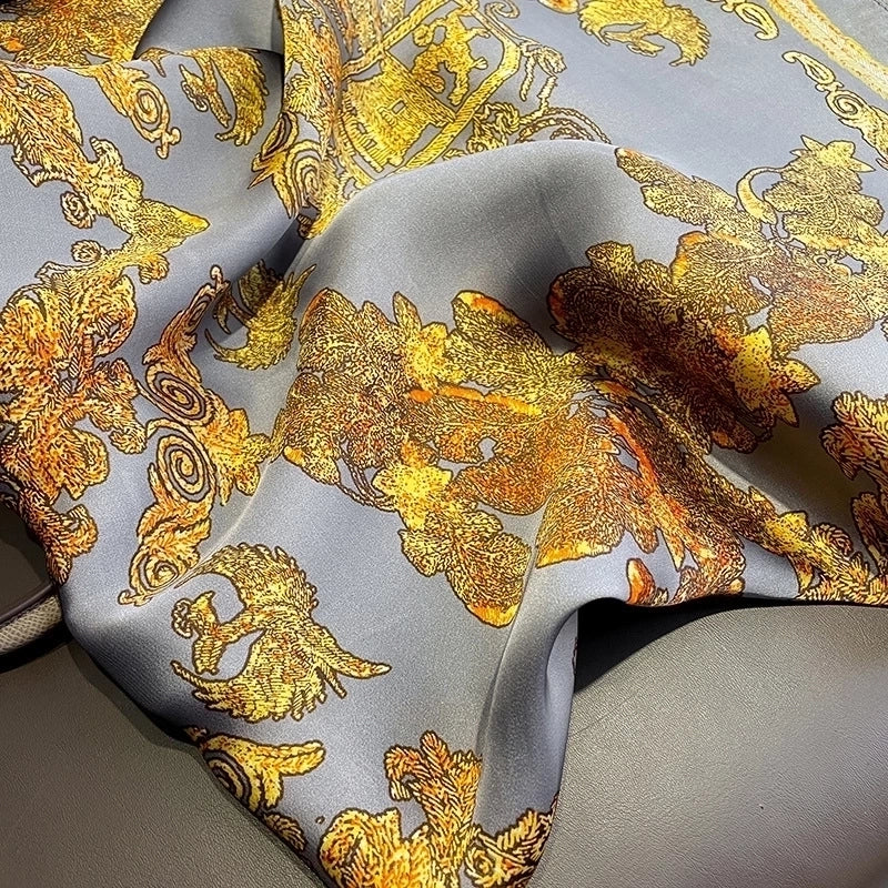 Retro Gilt Printing Classic Simulation Silk Brocade Large Long Scarf Shawl