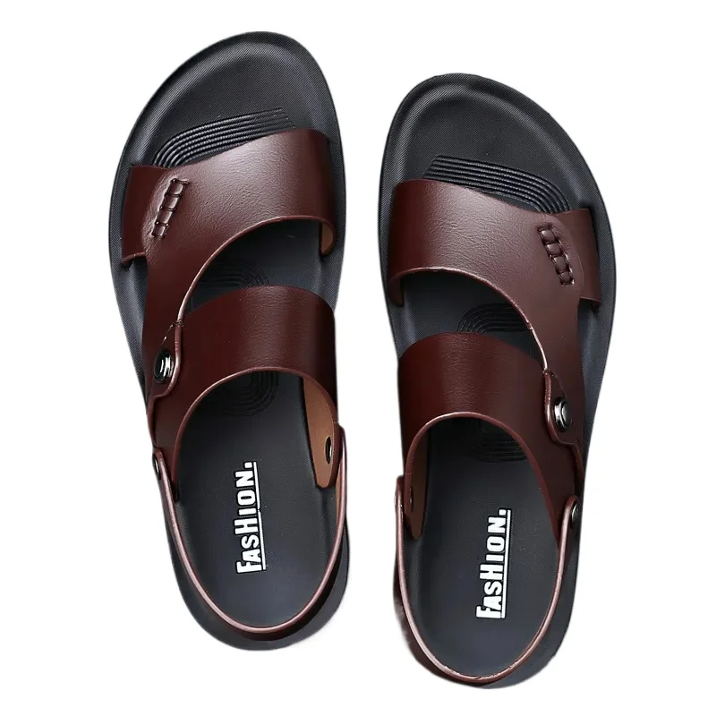 Gameglobeplanet oxford Classic  New Men's Sandals Genuine Leather Sandals for Men Outdoor Beach Slippers Leather Shoes 2024 Sandalias De Hombre