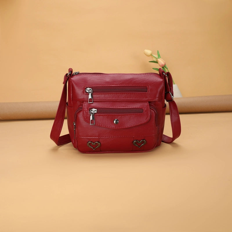 Women's Medium Pu Leather Solid Color Basic Square Zipper Shoulder Bag Crossbody Bag
