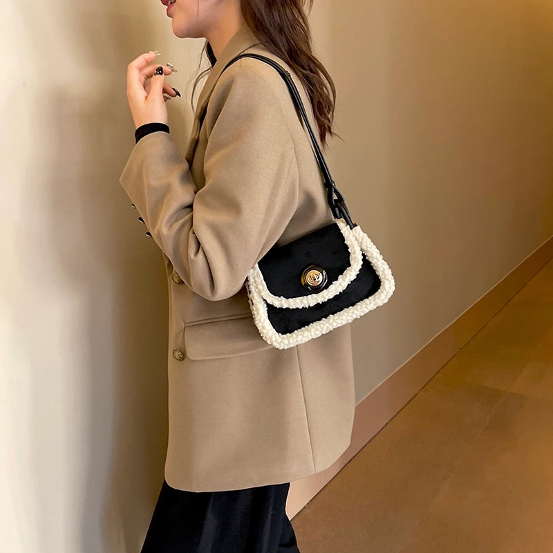 Women's Pu Leather Suede Solid Color Basic Classic Style Sewing Thread Square Flip Cover Fashion Backpack