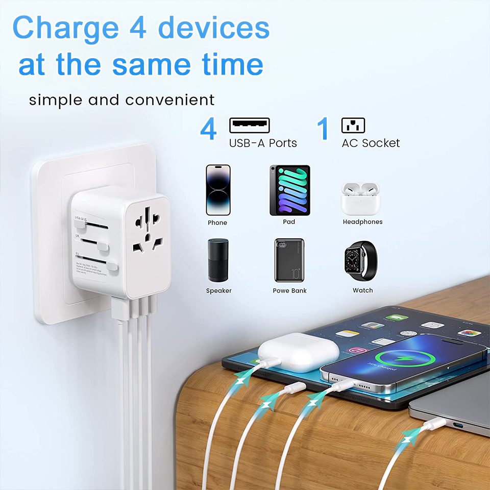 Worldplug Fast Wall Charger Plug Adapters Converter Worldwide 4 usb Universal Travel Power Adapter for Cell Phones Android