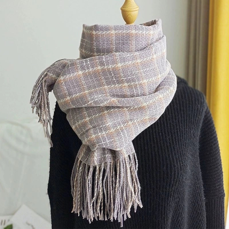 Plaid Scarf Women's Autumn And Winter New Cashmere Student Tassel Shawl Cold-proof Warm Neck