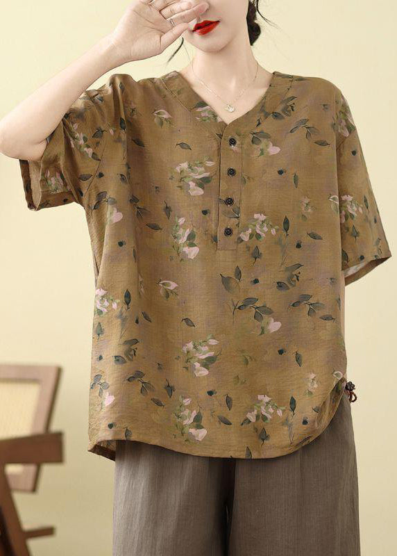 Plus Size White Print Button T Shirt Summer