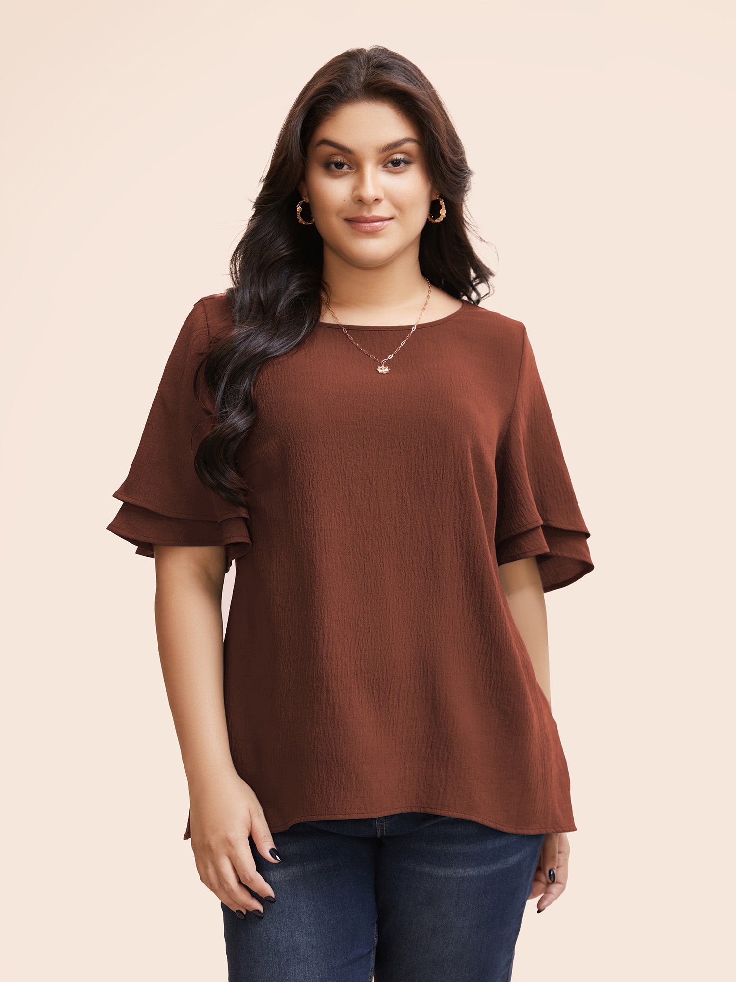 Solid Tiered Ruffles Split Hem Blouse