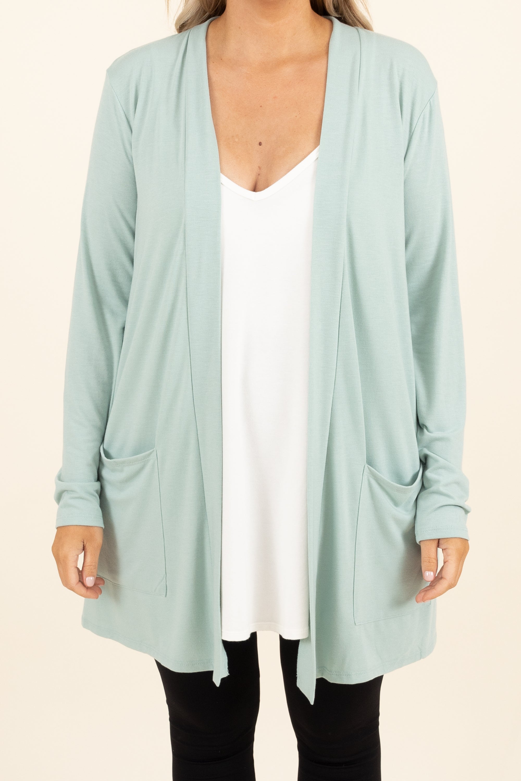 Kindness and Compassion Cardigan. Dusty Green