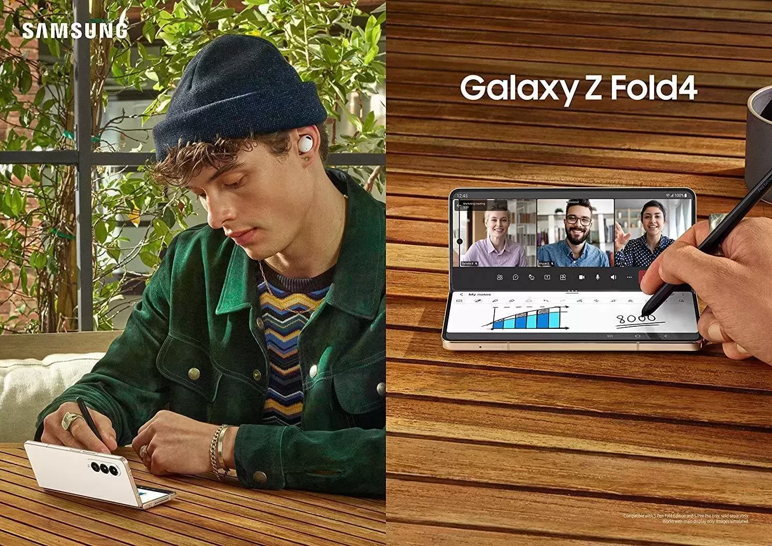 Galaxy Z Fold 4 Cell Phone, Factory Unlocked Android Smartphone, 256GB, Flex Mode, Hands Free Video, Multi Window View, Foldable Display, S Pen Compatible, US Version, 2022, Beige