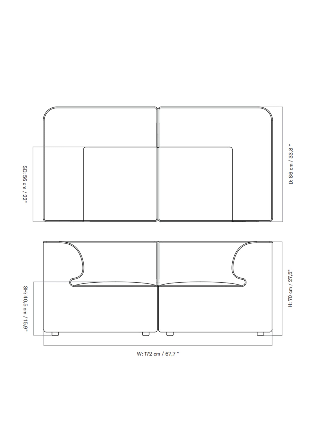Eave Modular Sofa. 2-seater. Configuration 1