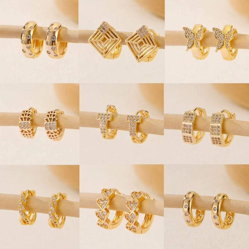 1 Piece IG Style Minimalist Geometric Inlay Copper Zircon Earrings
