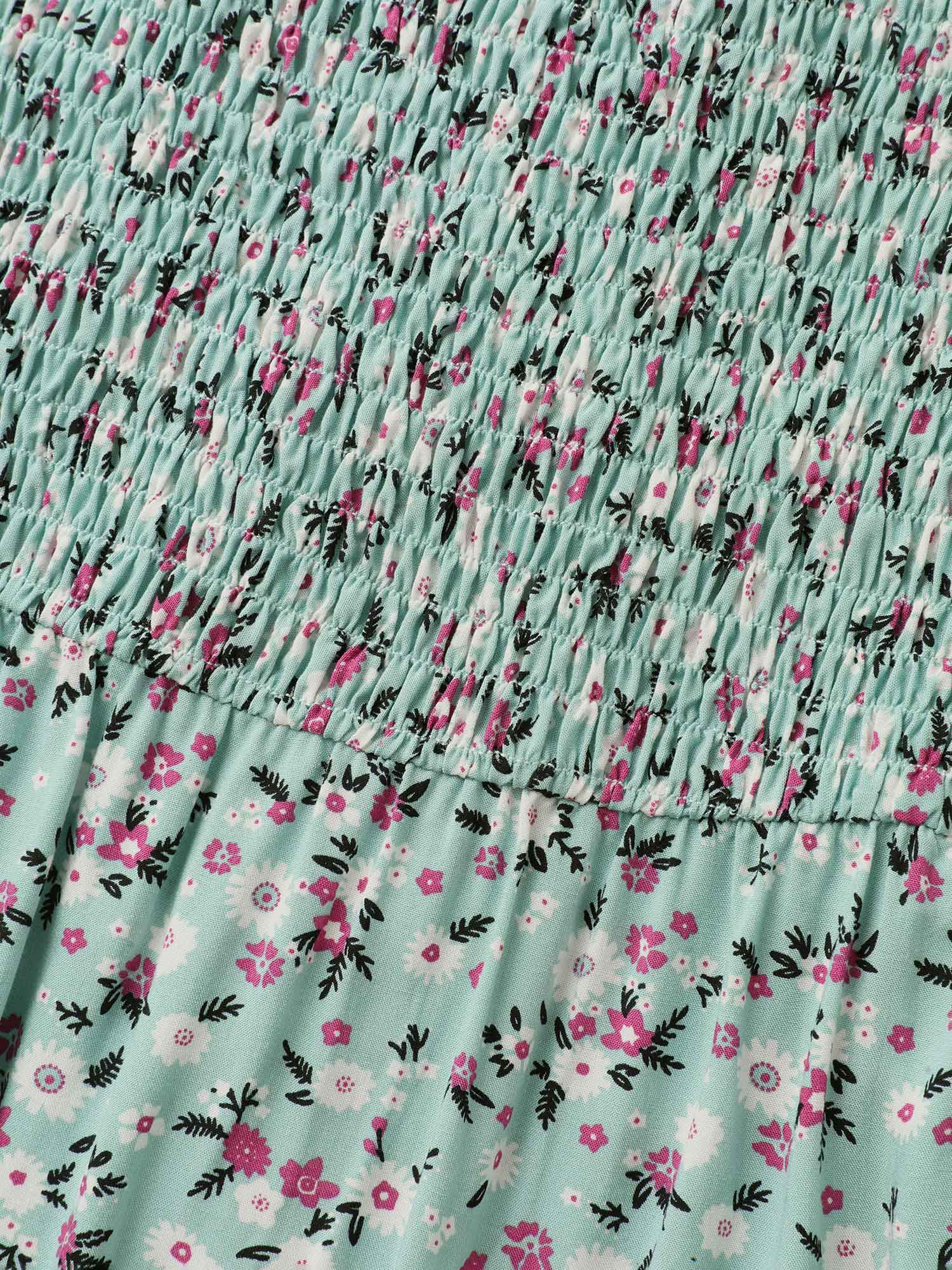 Rayon Ditsy Floral Print Shirred Midi Dress