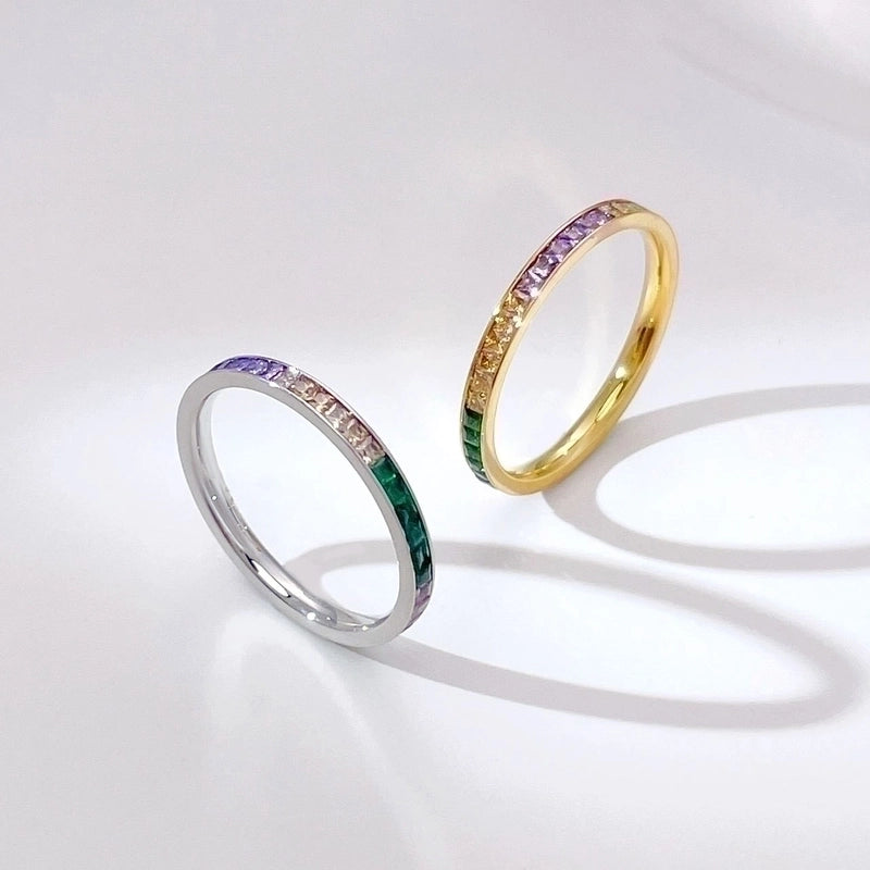 Minimalist Round 304 Stainless Steel Zircon White Gold Plated Gold Plated Plating Inlay Rings