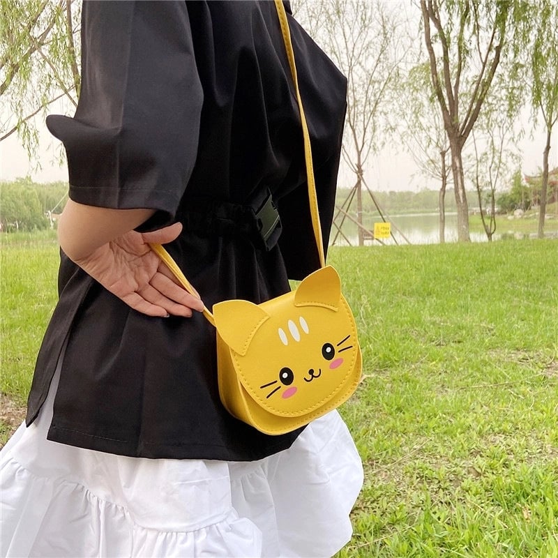 Women's Small Pu Leather Cat Cute Round Zipper Shoulder Bag Crossbody Bag