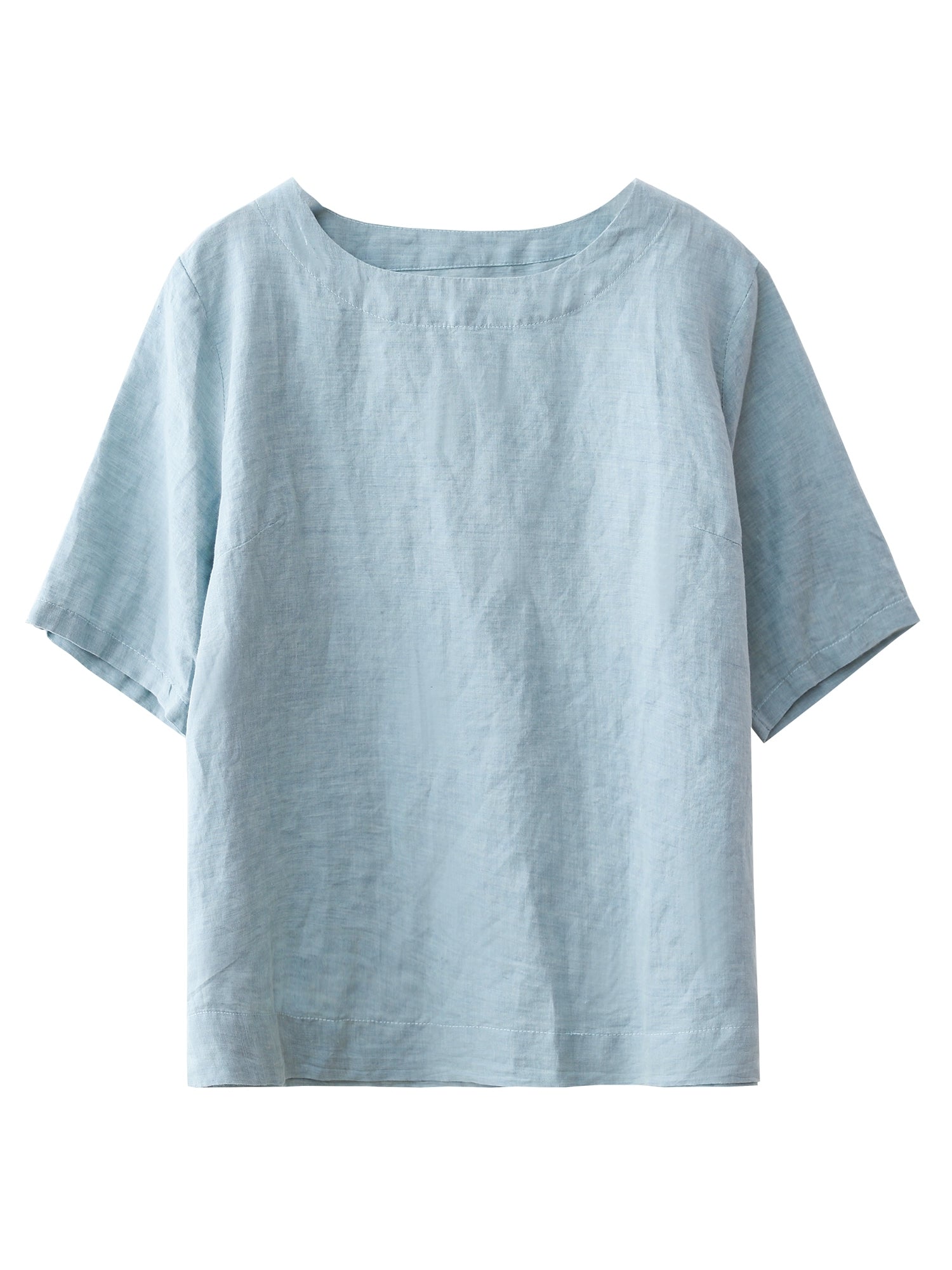 Women Summer Casual Pure Color Linen Cotton O-Neck Shirt