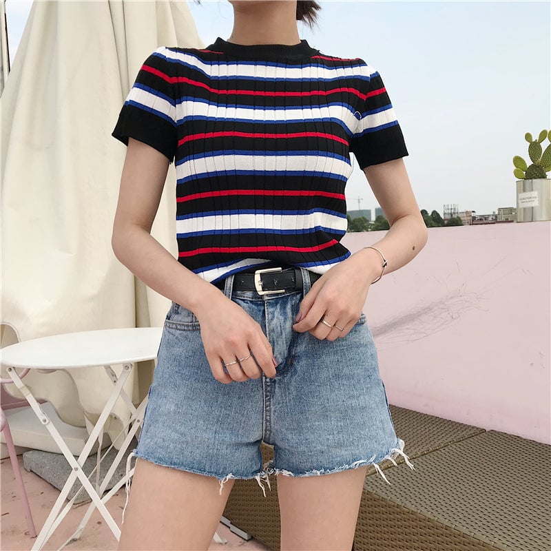 Stripe tight knit T-shirt