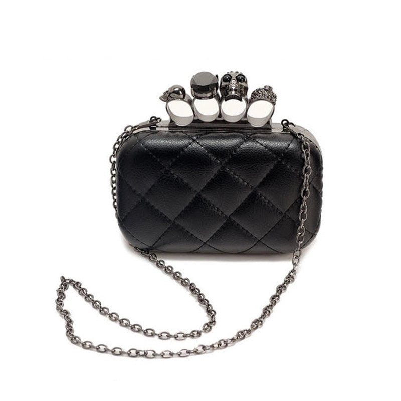 Black Pu Leather Lingge Square Evening Bags