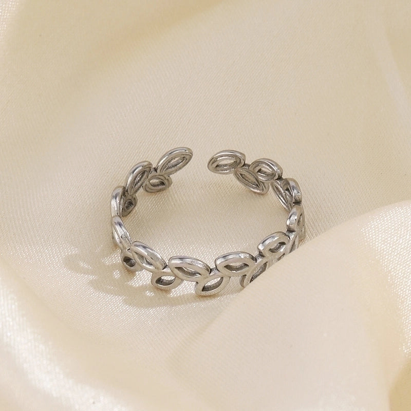 304 Stainless Steel 18K Gold Plated Minimalist Plating Leaves Open Rings