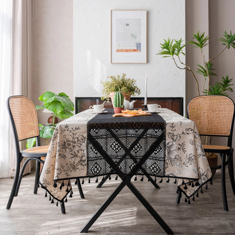 Yiqiqiyun Tablecloth White Plain Contrast Color Hollow Stitching Small Fresh Table Cloth Restaurant Tablecloth